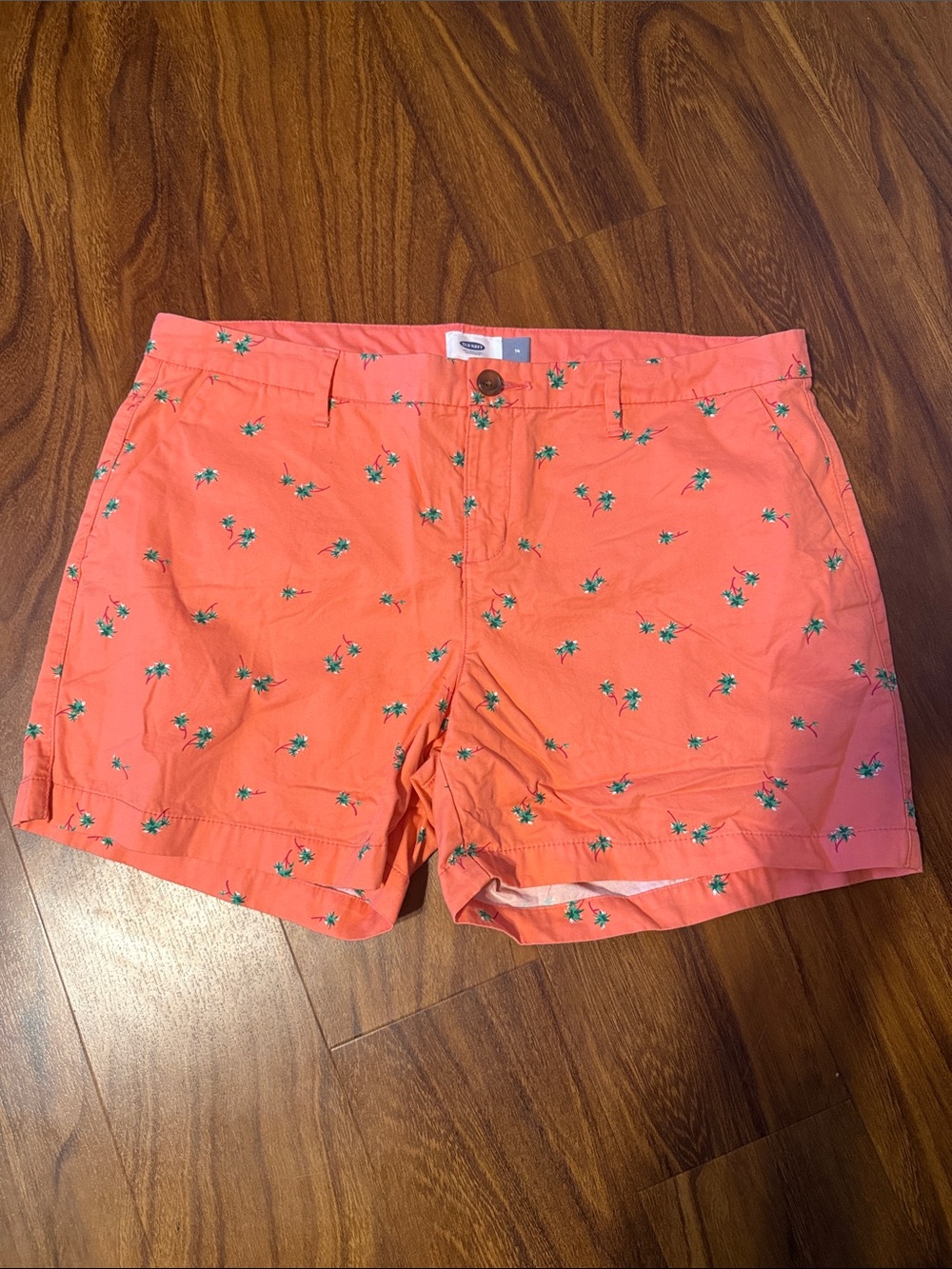 Old Navy Coral Palm-Print Flat Front Shorts
